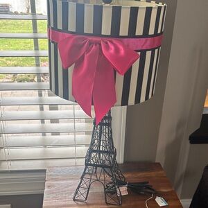 Paris Steelwork Eiffel Tower Table Lamp w/Striped Lamp Shade 20" black and white